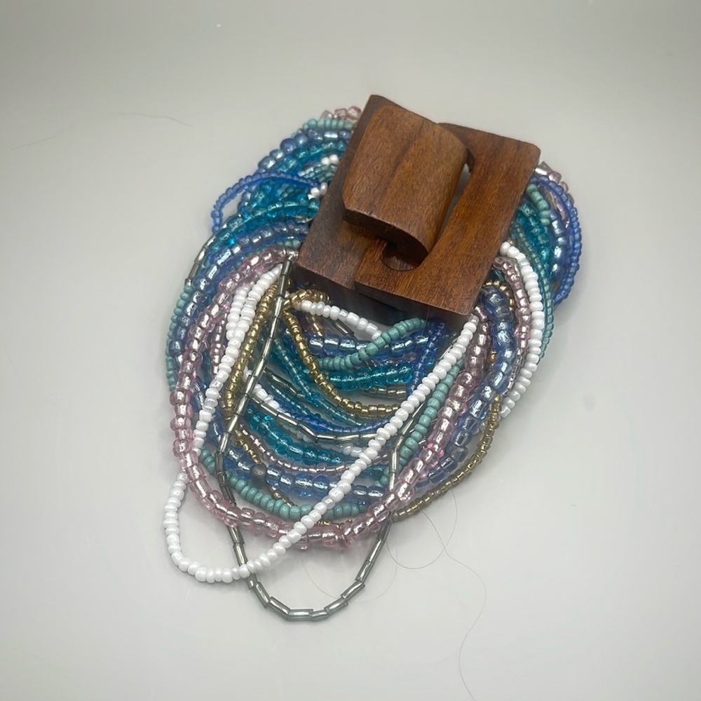 Colorful Beaded Necklace and bracelet set with Wooden Clasp - Picture 8 of 8